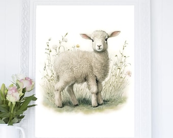 Easter Lamb Print Cute Sheep Wall Art Neutral Nursery Easter Wall Art Easter Art