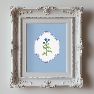 Nursery Art Blue, Vintage Nursery Decor, Blue Floral Wall Art, Grandmillennial Art, Cottagecore Decor