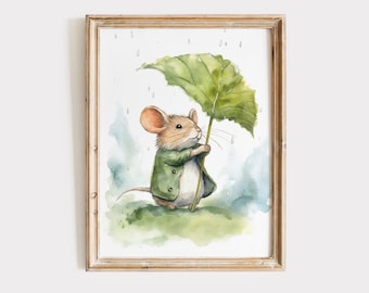 Woodland Nursery Decor, Woodland Themed Nursery Prints, Forest Animal Vintage Nursery Prints, Mouse Wall Art, Cottagecore Decor