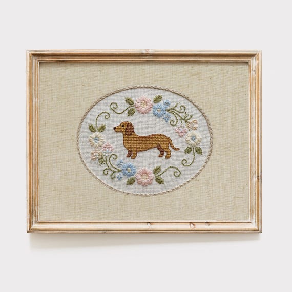 Faux Embroidery Dachshund Art, Dachshund Decor, Sausage Dog, Dachshund Gift, Dachshund Print, Dachshund Wall Art