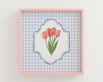 Watercolor Pink Tulips Digital Print Flower Wall Art Botanical Illustration Print Floral Coquette Tulip Art Spring Wall Art Trendy Decor