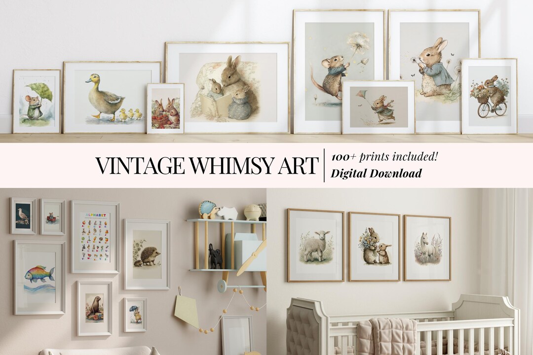 Vintage Nursery Wall Art, MEGA BUNDLE Wall Art, Cottagecore Nursery Art ...