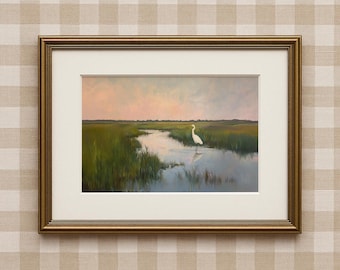 Marsh Painting, Landscape Art Prints, Wetlands Art Swamp Painting, Marsh Print, Great Egret Print, Landscape Painting