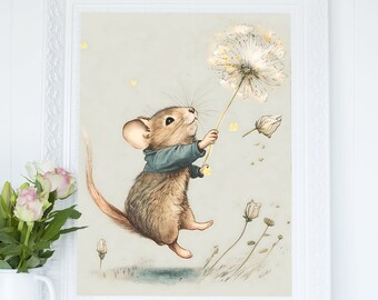 Art mural pour chambre de bébé souris, impressions vintage pour chambre de bébé, impressions d'art pour chambre de bébé fille, décoration Cottagecore, impressions de souris