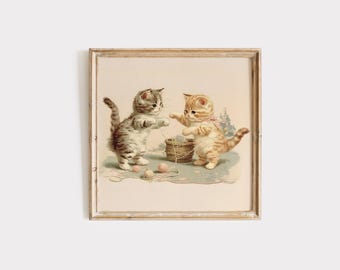 Cat Art, Cat Wall Art, Kitten Wall Art Printable, Cottagecore Nursery, Nursery Cat Art