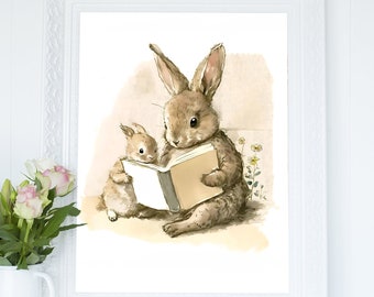 Vintage Nursery Decor, Bunny Prints, Floral Nursery Prints, Nursery Wall Art, Bunny Rabbit Wall Art, Cottagecore Decor Wall Art