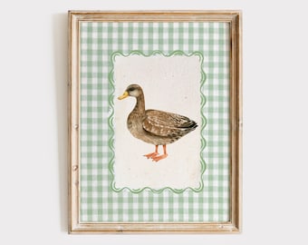Mallard Duck Print, Duck Painting, Sage Green Decor, British Garden Birds