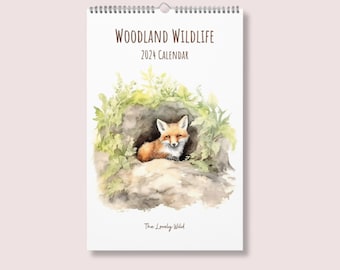 Woodland Wildlife 2024 Wall Calendar, Cute Watercolor Animal Illustrations, Whimsical Cottagecore Monthly Planner