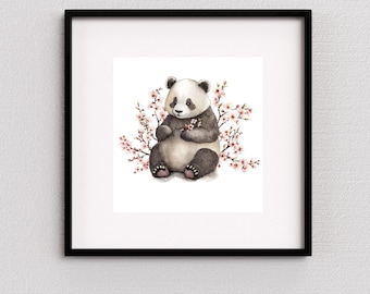 Arte de pared de oso panda, decoración de guardería de panda