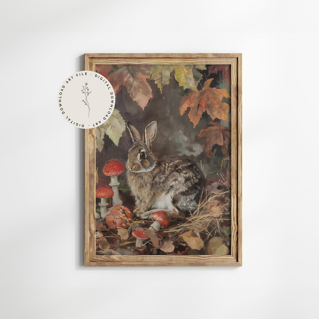 Autumnal Bunny Rabbit Fall Leaves Wall Art, Softness Nursery Art Prints ...