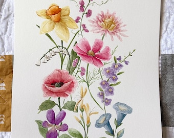 Hand Painted Birth Flower – Custom Watercolor Gift, Personalized Art