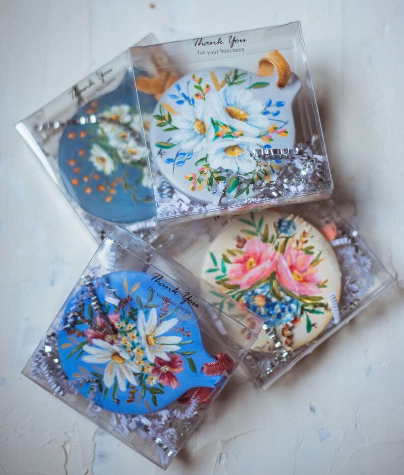 Ceramic Christmas Ornaments Hand Painted Acrylics Florals Etsy