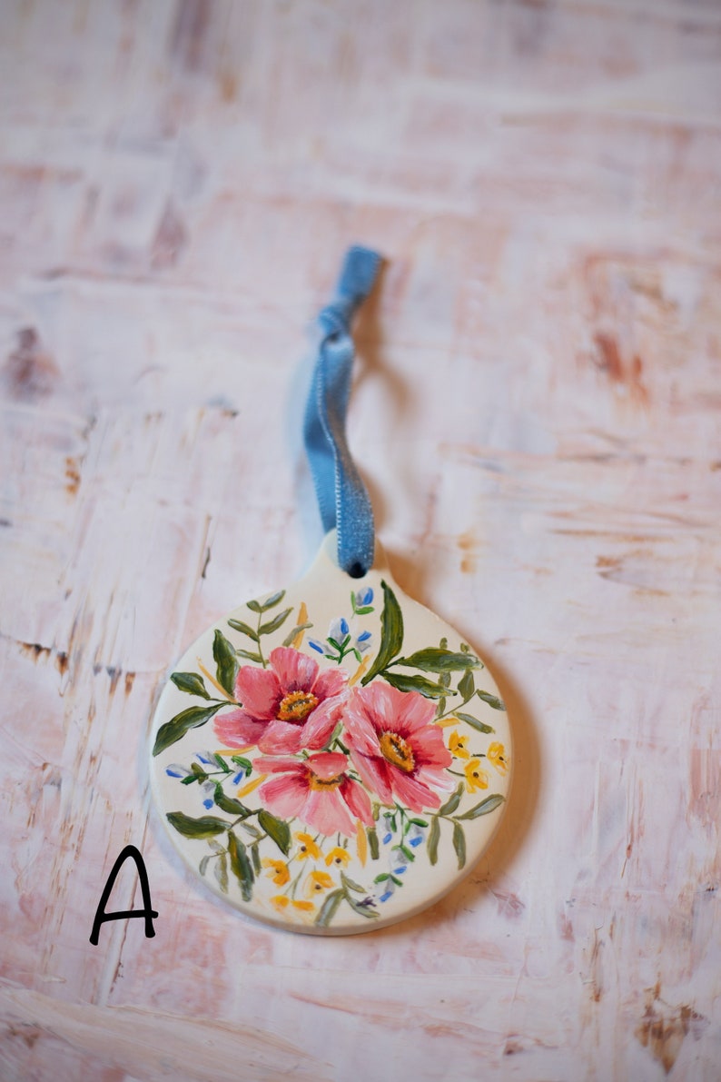 Ceramic Christmas Ornaments Hand Painted Acrylics Florals Etsy