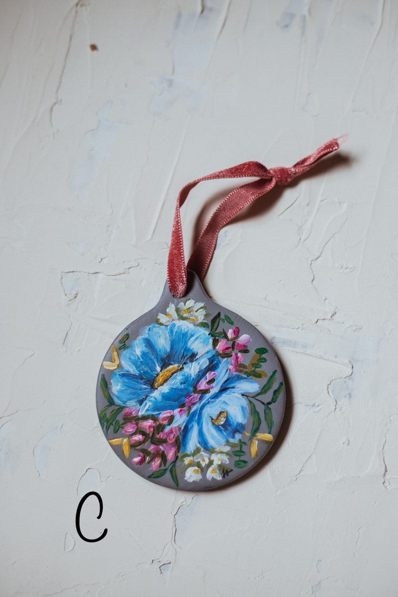 Ceramic Christmas Ornaments Hand Painted Acrylics Florals Etsy