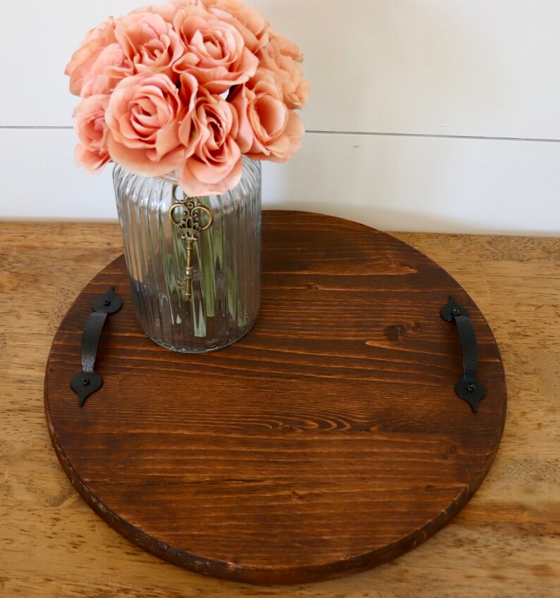 Lazy Susan Round Wood Tray With Handles Serving Tray Etsy