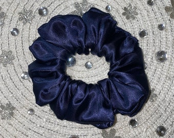 navy blue satin silky scrunchie