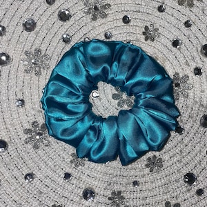 teal blue satin silky scrunchie