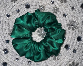 green satin silky scrunchie