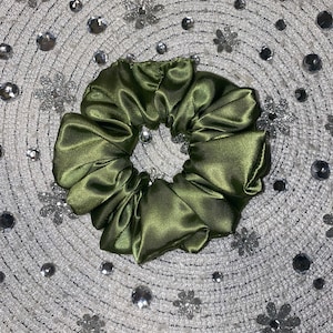 olive green satin silky scrunchie