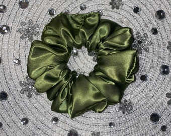 olive green satin silky scrunchie