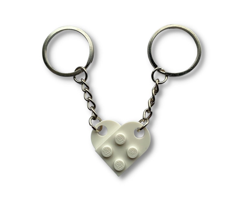 LEGO\u00ae White Heart Keychain Love Keyring Valentines Day Friendship Boyfriend Girlfriend BestFriends Birthday Mother/'s