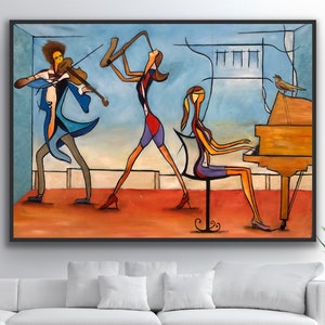 Abstract Painting On Canvas music oil painting , unique oil painting Musicians, Piano Violin painting Cubism Abstract Wall Art