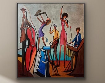 Music Abstract Art painting, original art, violin art singing, figurative art, modern art