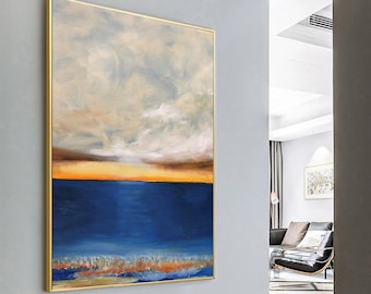 Tiberias Lake Abstract Painting Oil Painting Inspiration Sea modern abstract art large home decorative  gold and blue sunset painting