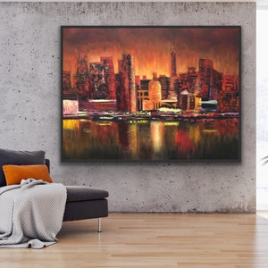 New York Painting Abstract Oil Painting On Canvas Original  Cityscape Abstract wall art New York City at Night Abstract Wall Art Large Decor