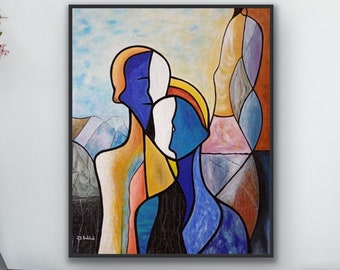 Original Oil painting on canvas, Cubism Abstract Modern Art, Professional Artist Unique Style, Oil And Acrylic On Canvas