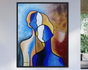 Original Abstract Oil painting on canvas, Cubism Modern Art Style, Oil And Acrylic On Canvas