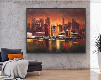 New York Painting Abstract Oil Painting On Canvas Original  Cityscape Abstract wall art New York City at Night Abstract Wall Art Large Decor