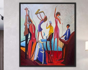 Oil Painting, Music painting, Abstract Cubism original art, violin art singing, figurative art, modern art