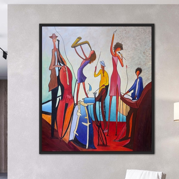 Oil Painting, Music painting, Abstract Cubism original art, violin art singing, figurative art, modern art