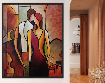 Cubism Painting Abstract, Music room painting, Oil Cubism Painting On Canvas, Original oil painting, modern unique style Warm colors
