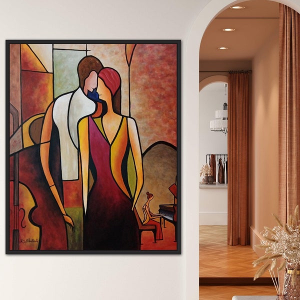 Cubism Painting Abstract, Music room painting, Oil Cubism Painting On Canvas, Original oil painting, modern unique style Warm colors