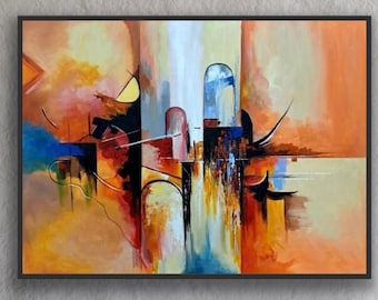 Original Abstract Oil painting on canvas, Cubism Abstract Modern Art, Professional Artist Unique Style, Oil And Acrylic On Canvas