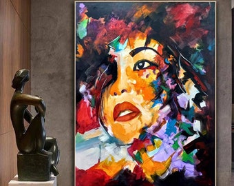 Oil Painting Abstract Woman's Face Painting, Handmade Modern Abstract Painting, Large painting on canvas, Unique artwork Style