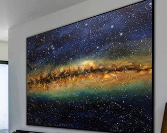 Galaxy Painting on Canvas Hand-painting Oil and Acrylic Milky Way Art Handmade by Professional Artist - Oil Painting