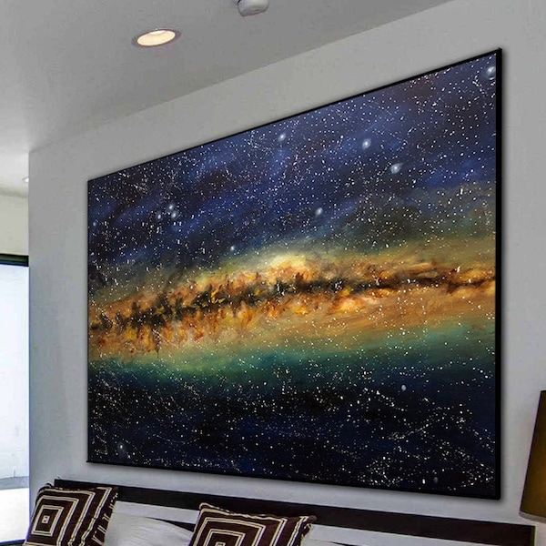 Galaxy Painting on Canvas Hand-painting Oil and Acrylic Milky Way Art Handmade by Professional Artist - Oil Painting