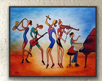 Music Art Abstract Painting On Canvas music oil painting , unique oil painting Musicians, Piano Violin painting Cubism Abstract Wall Art