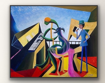 Klavier Gemälde Öl auf Leinwand für Musikzimmer Handgemalt Moderne abstrakte Kunst, figurative abstrakte Malerei, einzigartige Stil Malerei auf Leinwand