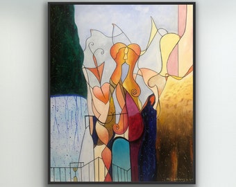 Abstract canvas art, original oil painting, abstract painting on canvas, large paintings, modern figurative art, modern art, couple painting