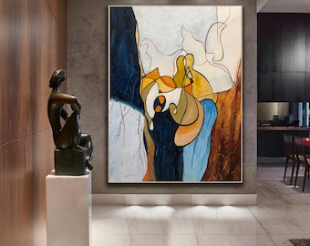 Oil Painting Abstract Painting, Minimalist Gold and Bronze colors, Love Wall Art , Large Abstract Painting, Large Wall Canvas Painting