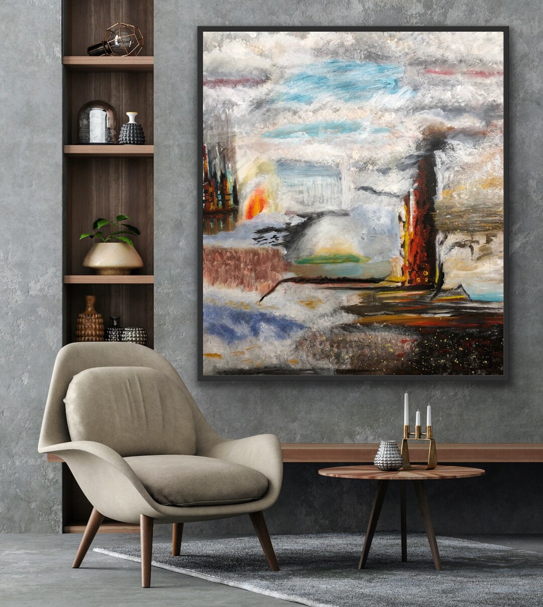 Colorful Abstract Painting on Canvas, Original Handmade Oil Painting ...