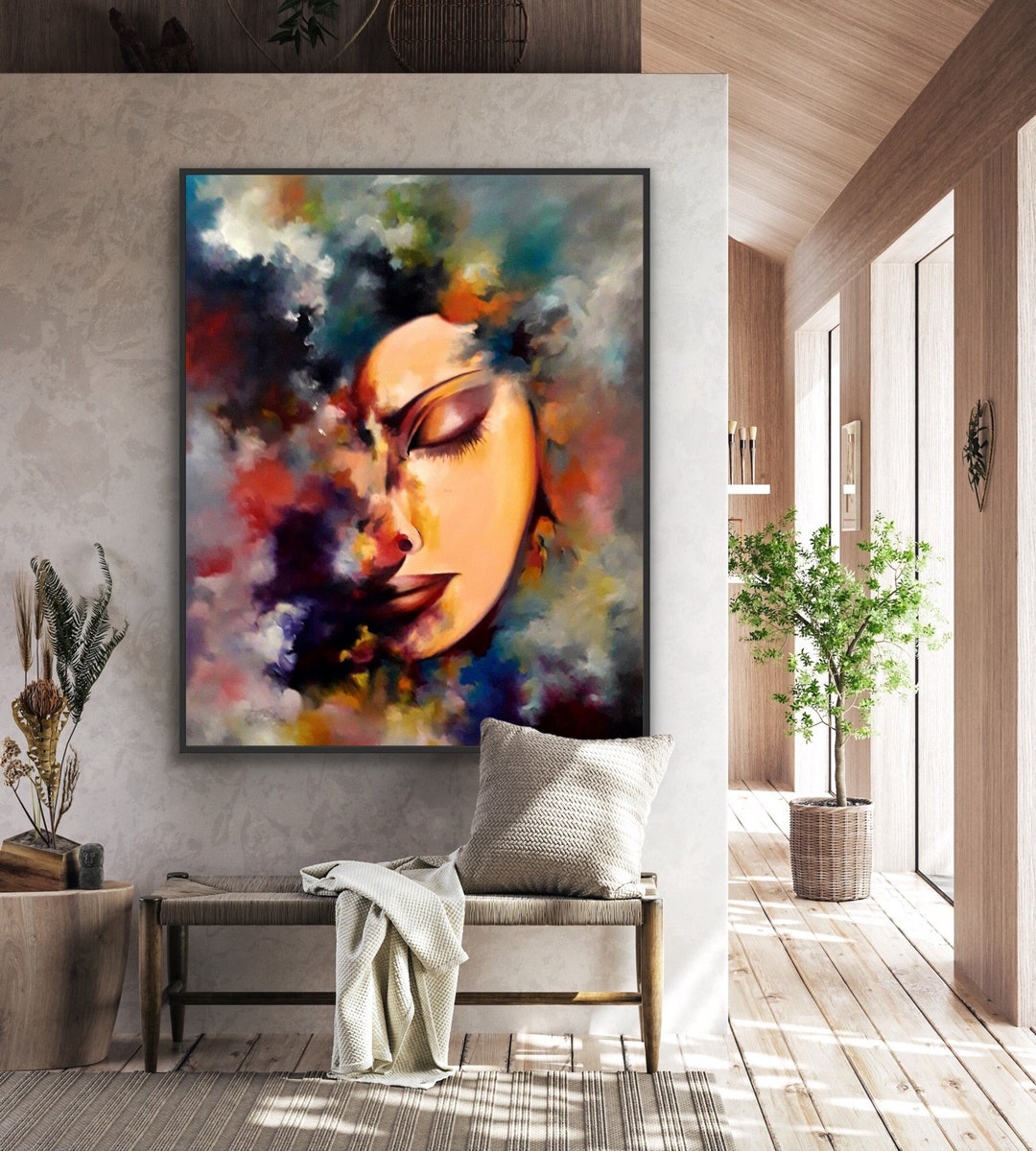 Oil Painting on Canvas, Woman Face Abstract Portrait, Modern Oil ...