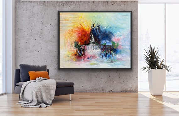 抽象画、油絵、抽象アクリル画と油絵現代アートの大きな絵画