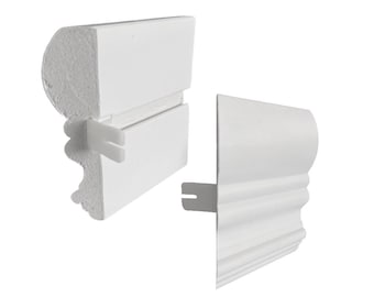 TailorView, Pair of 3 1/4&quot; H Faux Wood Crown Valance Returns/Side Pieces Only, White, Solid Backing Center Miter Groove