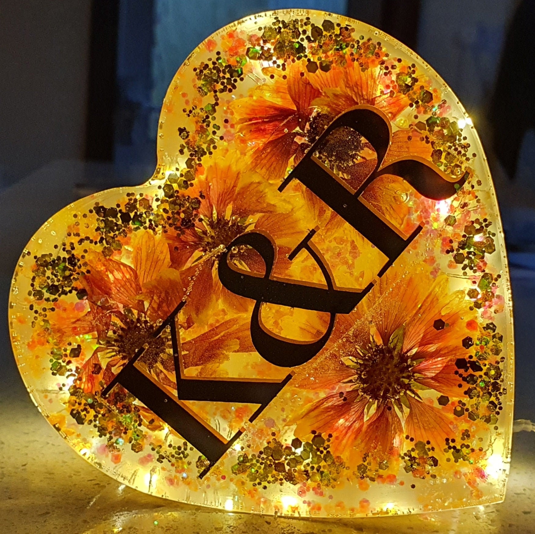 Personalised Heart Lamp with Lights Etsy