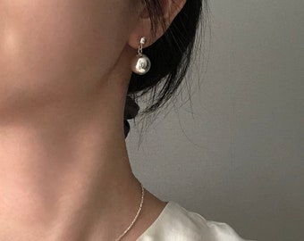 Sterling Silver Ball Drop Earrings, Minimalist Dangle Studs